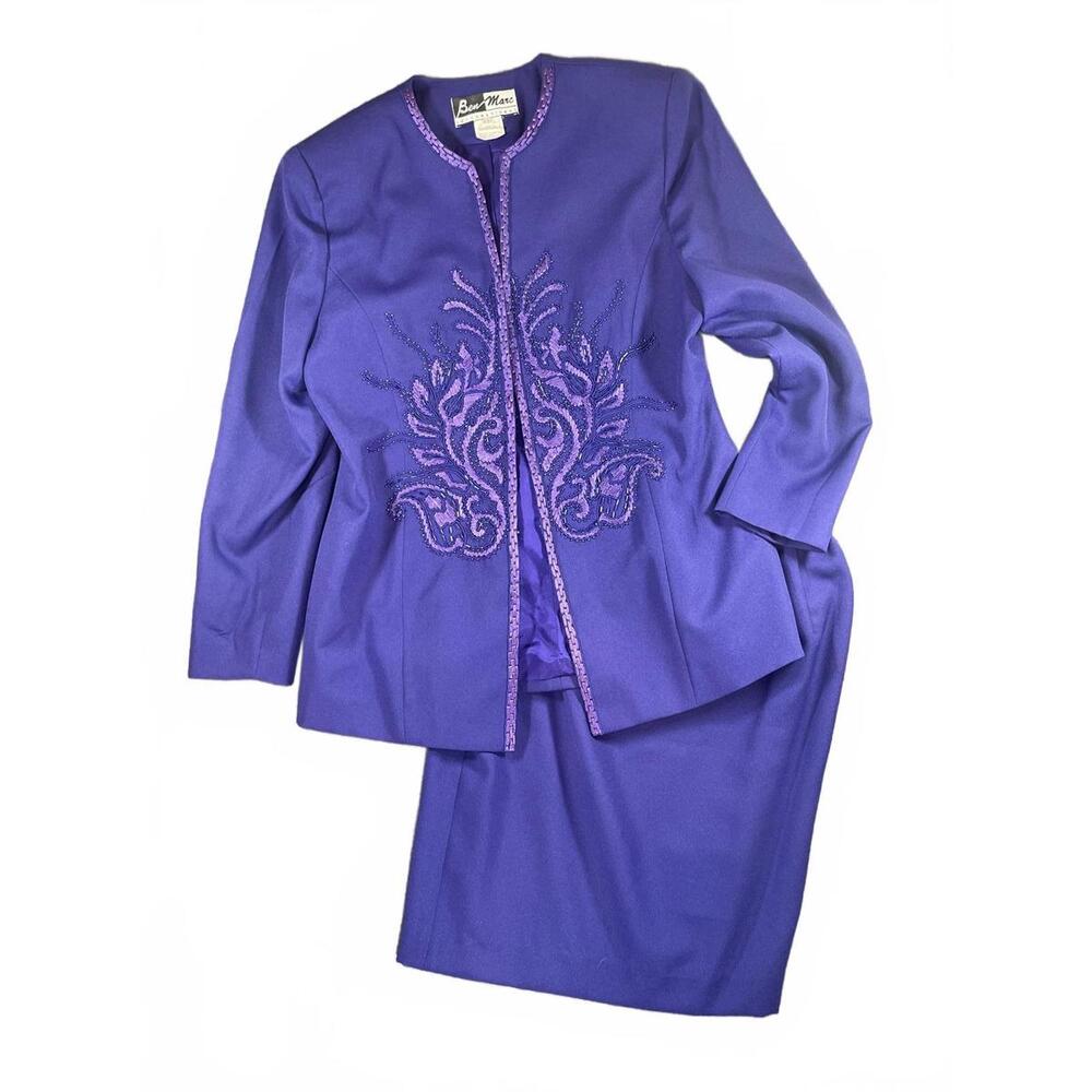 Ben Marc Purple Beaded Two-Piece Suit Set Cocktail Formal Wedding Church Size 12